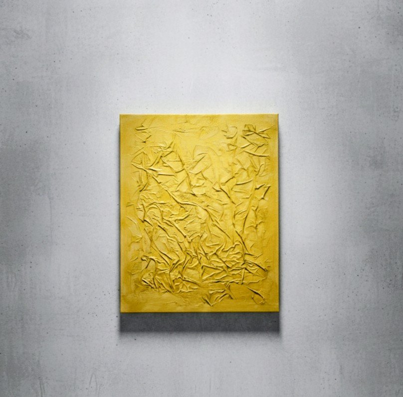 GOLDEN SPIRIT - Par Norbert CHIAPPERIN Magnifique tableau abstrait en peinture acrylique texturé avec relief Finition vernis brillant. Châssis entoilé de qualité - 40 x 50 cm. Toile coton