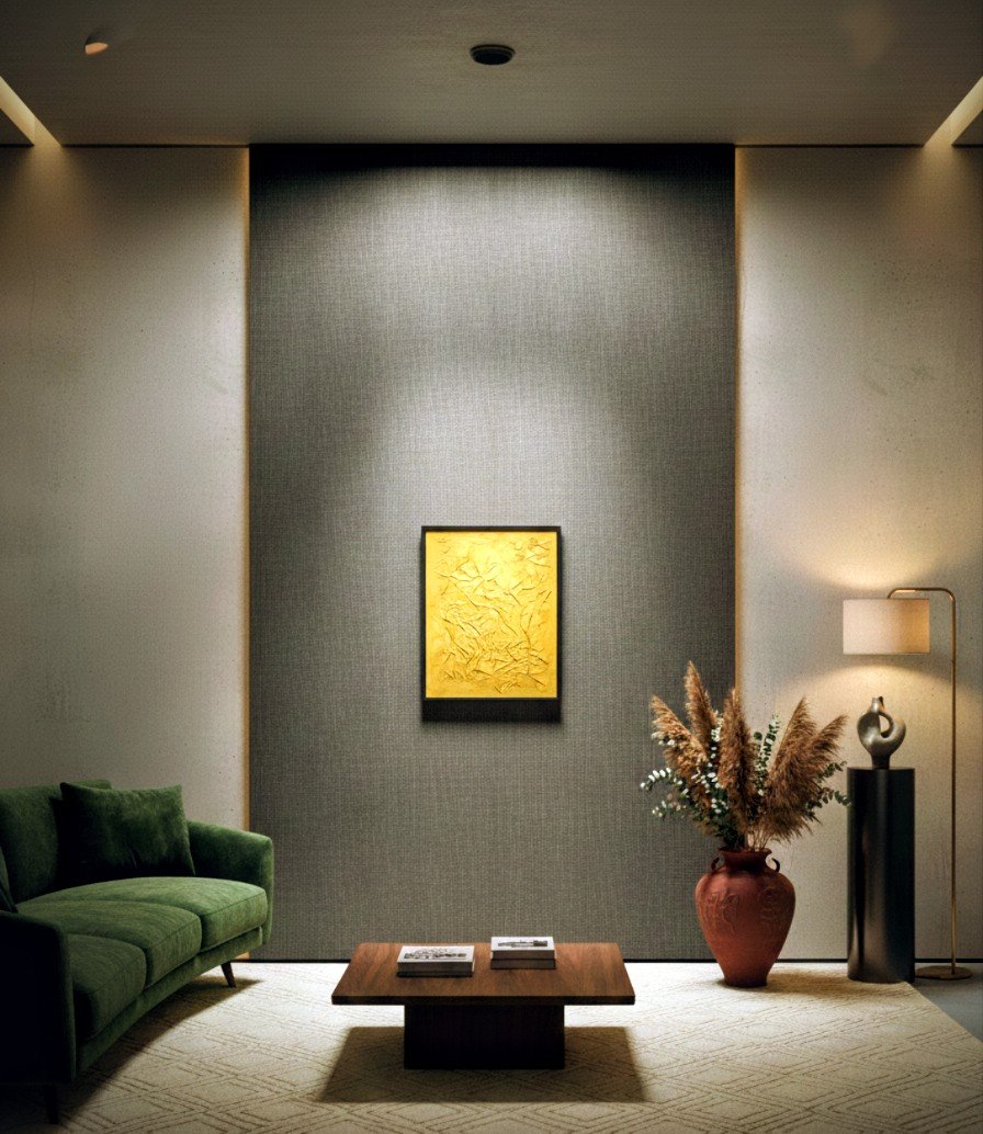 GOLDEN SPIRIT - Par Norbert CHIAPPERIN Magnifique tableau abstrait en peinture acrylique texturé avec relief Finition vernis brillant. Châssis entoilé de qualité - 40 x 50 cm. Toile coton