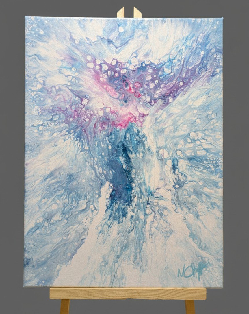 VULCAN - Par Norbert CHIAPPERIN Magnifique tableau abstrait , utilisation de techniques Pouring en peinture acrylique. Finition vernis brillant. Châssis entoilé de qualité - 30 x 40 cm. Toile en lin