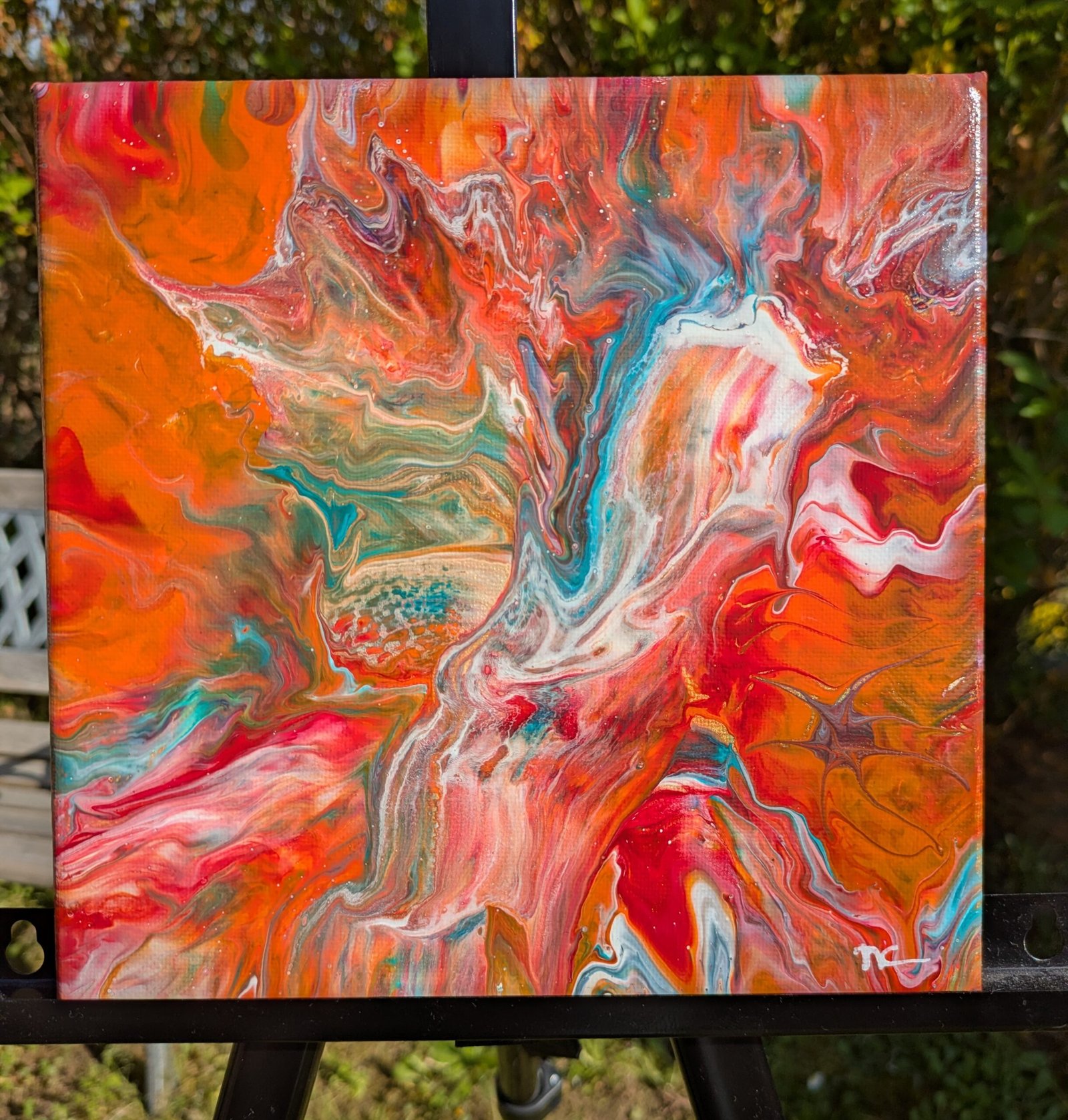 LITTLE RIVIERA - TABLEAU ABSTRAIT EN PEINTURE ACRYLIQUE 20X20CM